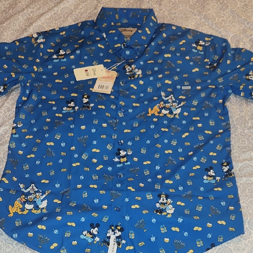 Blue Disney Character Button-Up Shirt